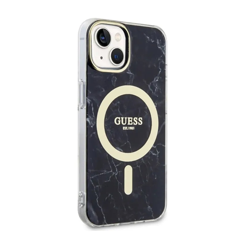 Guess Marble MagSafe – Dėklas iPhone 14 Plus (juodas)