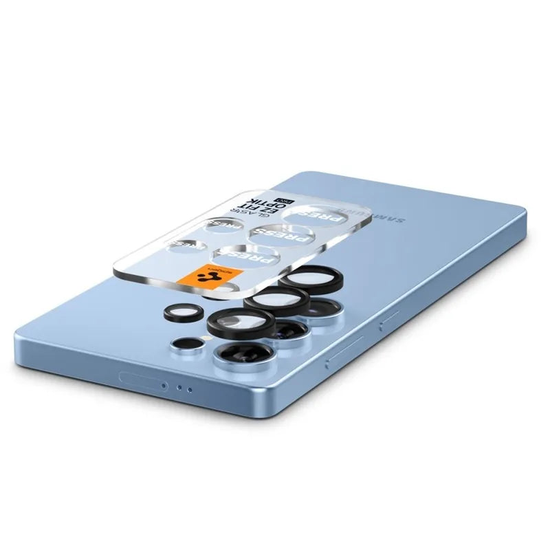 Spigen Optik Pro GLAS.TR EZ Fit fotoaparato apsauginis stikliukas (2 vnt.) – Objektyvo apsauga Samsung Galaxy S25 Ultra (juodas)