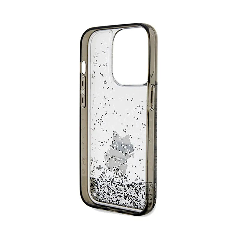 Karl Lagerfeld Liquid Glitter Choupette – dėklas iPhone 14 Pro (skaidrus)