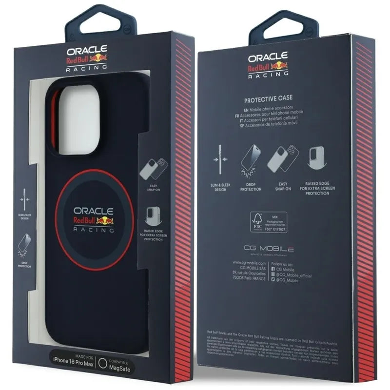 Red Bull Silicone Red Ring MagSafe – dėklas iPhone 16 Pro Max (tamsiai mėlynas)