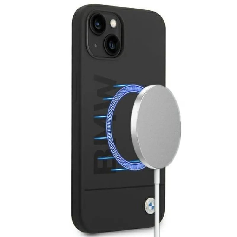 BMW Silicone Signature Logo MagSafe – dėklas iPhone 14 Plus telefonui (juodas)