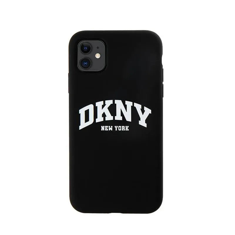 DKNY Liquid Silicone White Printed Logo MagSafe – dėklas iPhone 11 (juodas)
