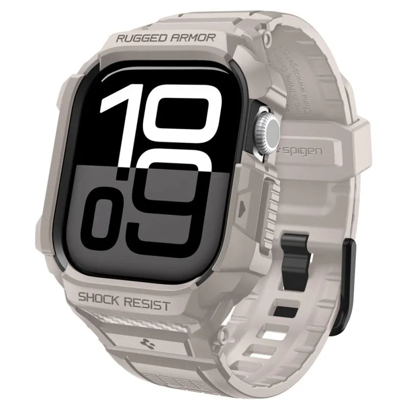 Spigen Rugged Armor Pro V2 – dirželis su dėklu Apple Watch 10/11 42mm (Dune Beige)