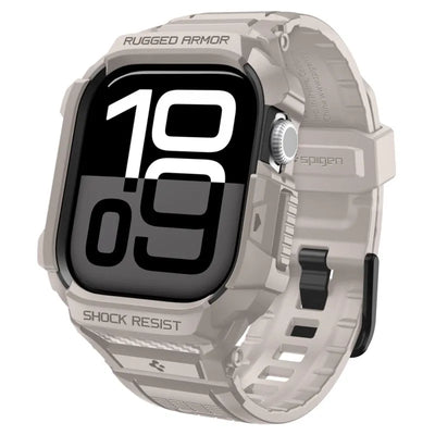 Spigen Rugged Armor Pro V2 – dirželis su dėklu Apple Watch 10/11 42mm (Dune Beige)