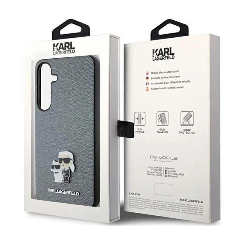 Karl Lagerfeld Saffiano Karl & Choupette Metal Pin – Samsung Galaxy S24 dėklas (pilkas)
