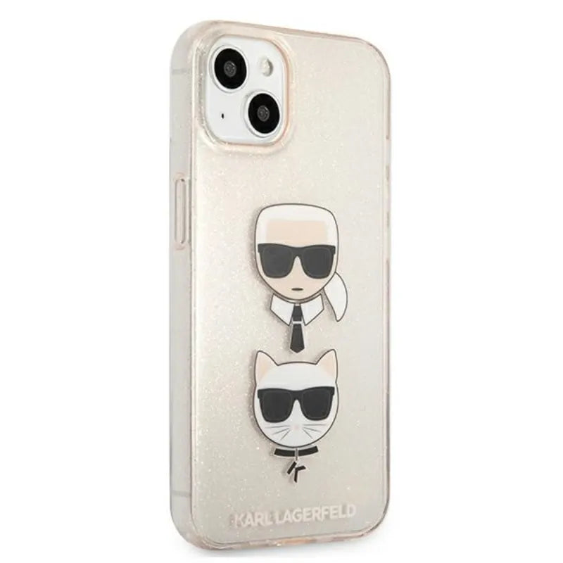 Karl Lagerfeld Glitter Karl & Choupette Head - dėklas, skirtas iPhone 13 mini (auksinis)