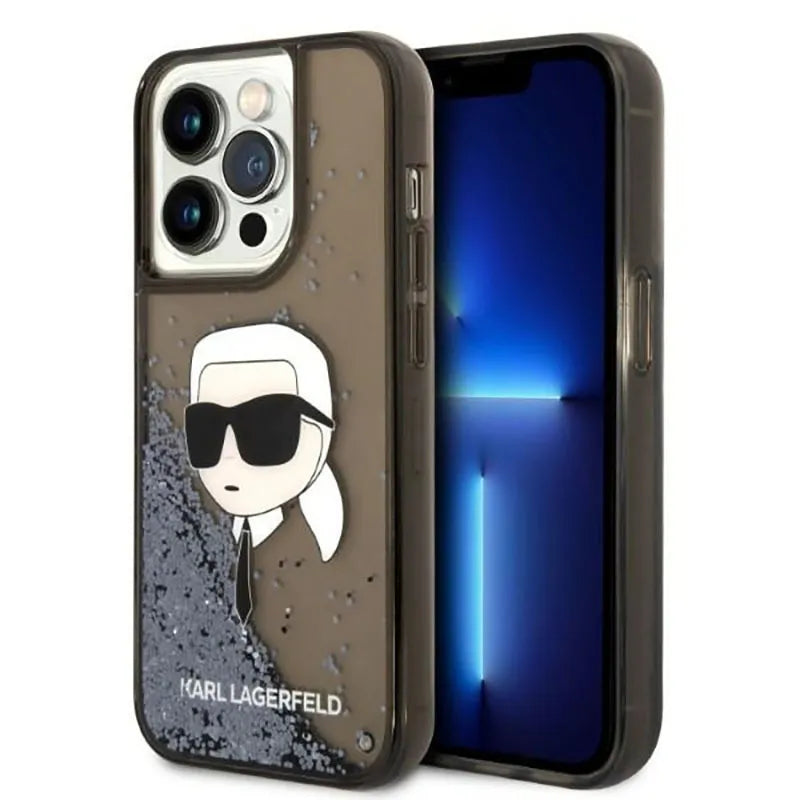 Karl Lagerfeld Liquid Glitter NFT Karl's Head – dėklas iPhone 14 Pro (juodas)