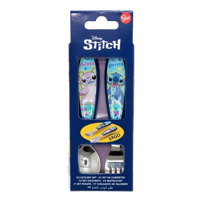 Disney Stitch – Stitch & Angel metalinių stalo įrankių rinkinys (šaukštas ir šakutė)