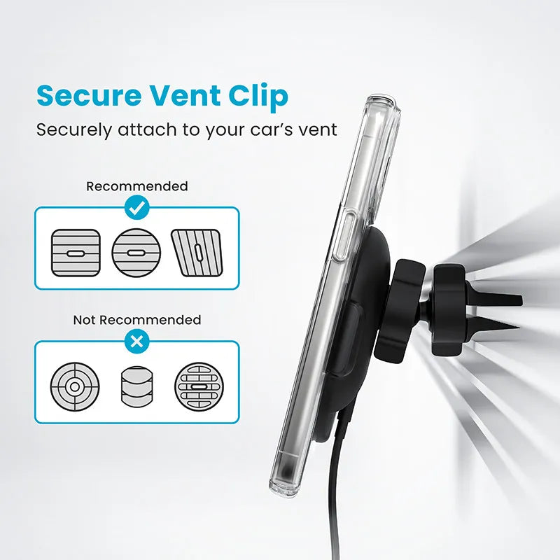 Speck Charging Vent Mount + ClickLock - MagSafe belaidžio įkrovimo automobilinis laikiklis (juodas)