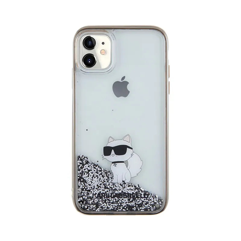 Karl Lagerfeld Liquid Glitter Choupette – dėklas iPhone 11 (skaidrus)