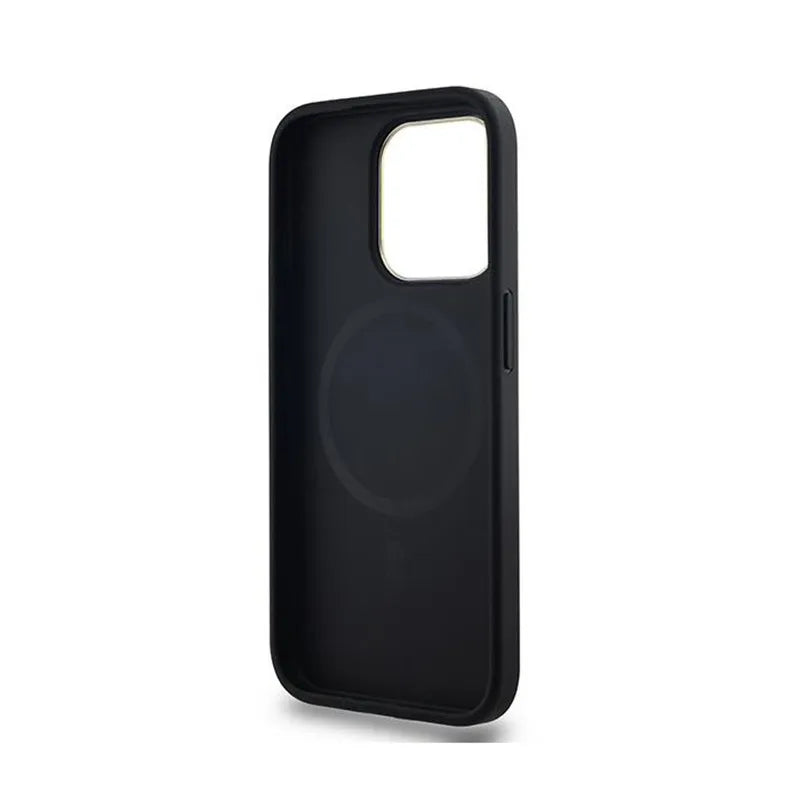 DKNY Leather Checkered Mono Pattern MagSafe – dėklas iPhone 15 Pro telefonui (juodas)