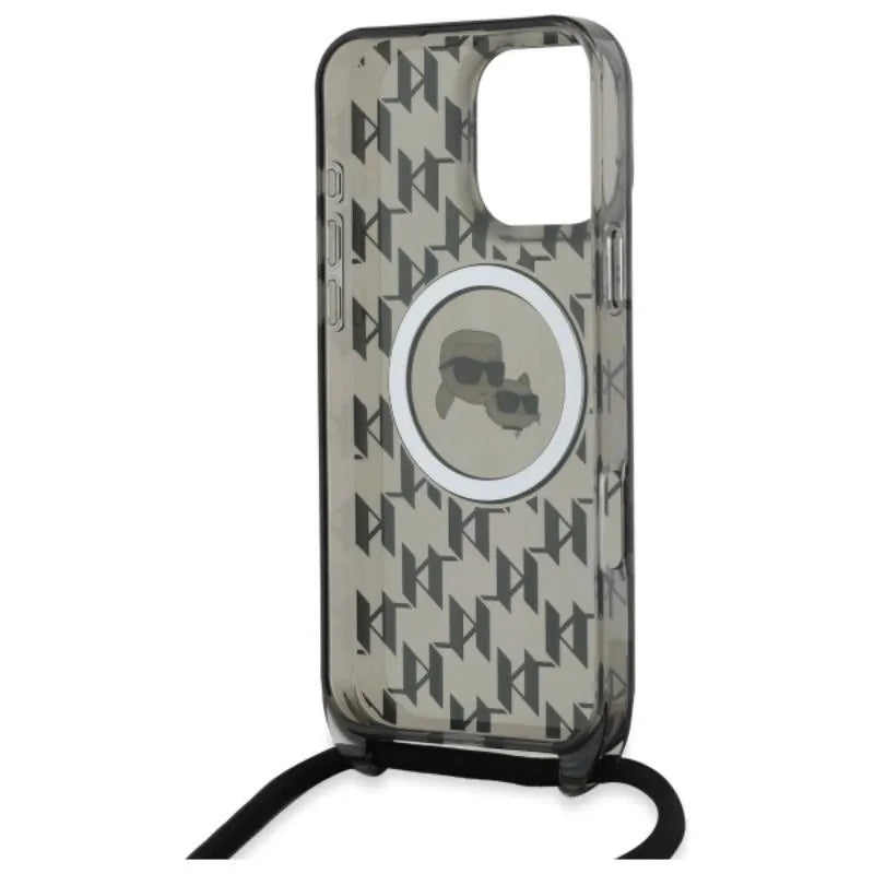 Karl Lagerfeld IML Crossbody Monogram Karl & Choupette Head MagSafe – dėklas iPhone 16 Pro Max (juodas)