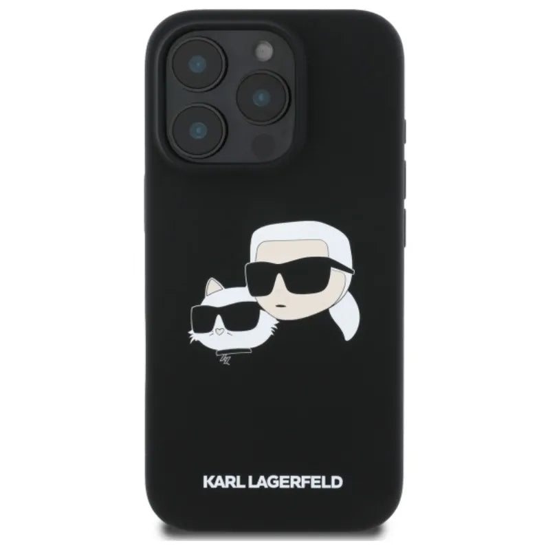Karl Lagerfeld Silicone Double Heads Print MagSafe – dėklas iPhone 16 Pro (juodas)