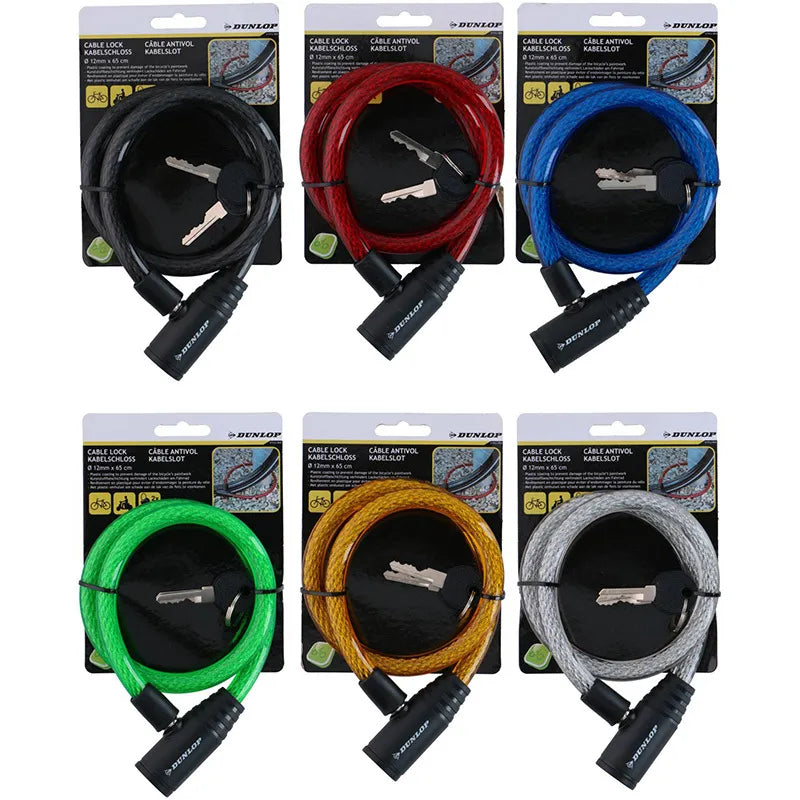 Dunlop – Spiralinė dviračių spyna su raktu 65 cm (balta)