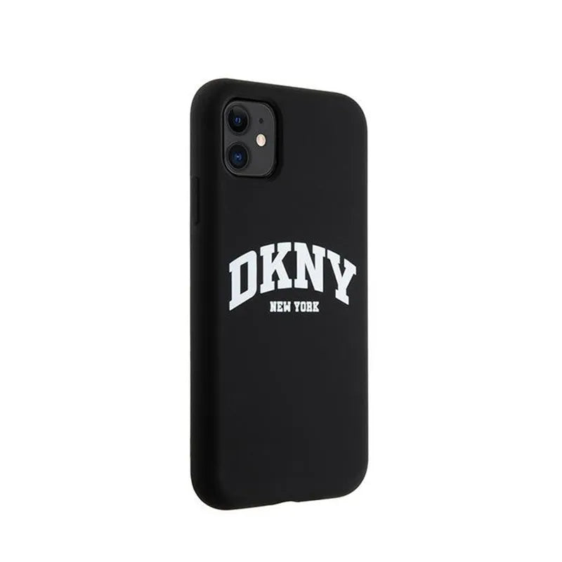 DKNY Liquid Silicone White Printed Logo MagSafe – dėklas iPhone 11 (juodas)
