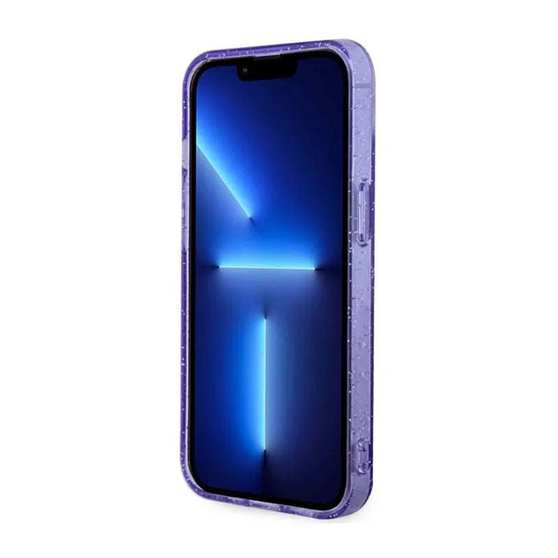 Guess Glitter Gold MagSafe – dėklas iPhone 14 Plus (violetinis)