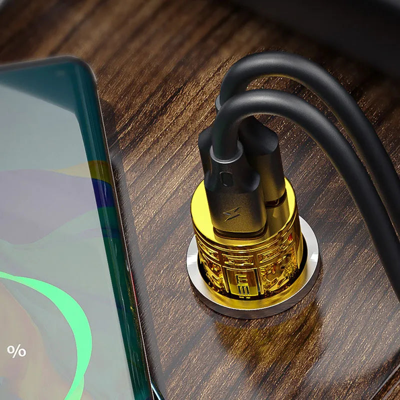 WEKOME WP-C37 Sakin Series – USB-C ir USB-A greitojo įkrovimo PD 20W automobilinis įkroviklis (auksinis)