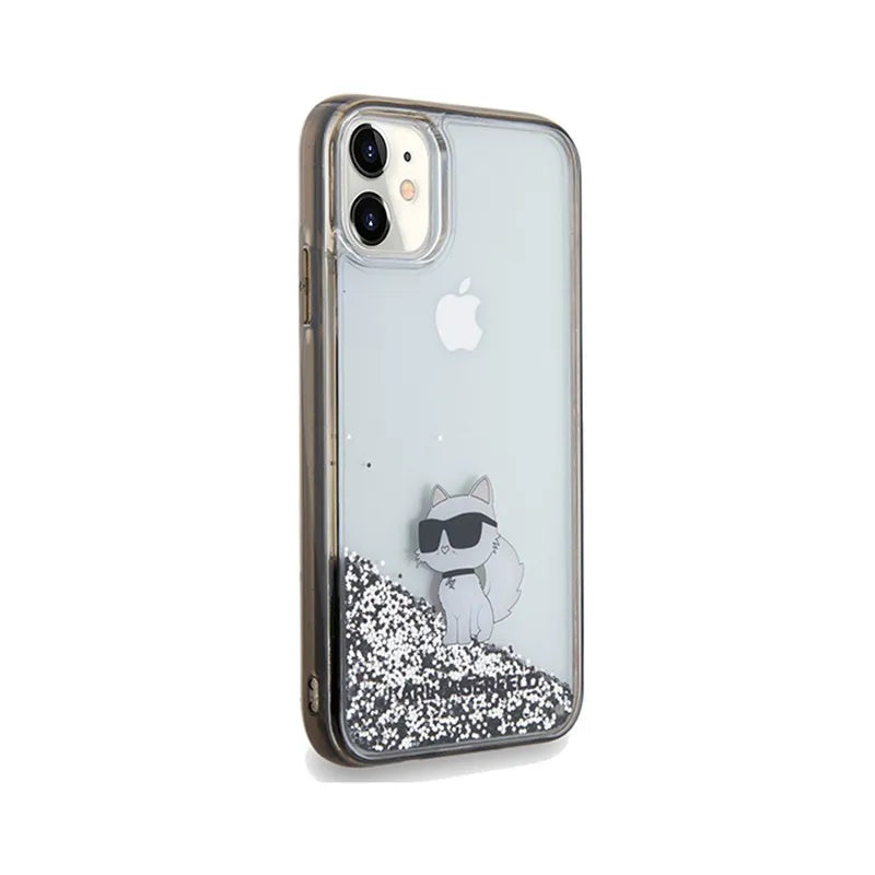 Karl Lagerfeld Liquid Glitter Choupette – dėklas iPhone 11 (skaidrus)