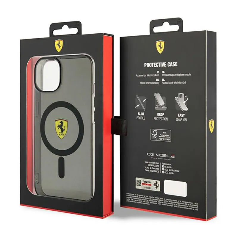 Ferrari Translucent MagSafe – dėklas iPhone 14 (juodas)