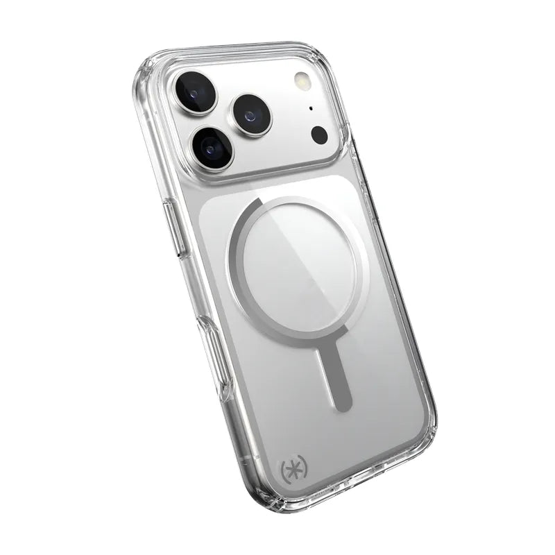 Speck Presidio Perfect Clear MagSafe – iPhone 17 Pro dėklas (skaidrus / sidabrinis)