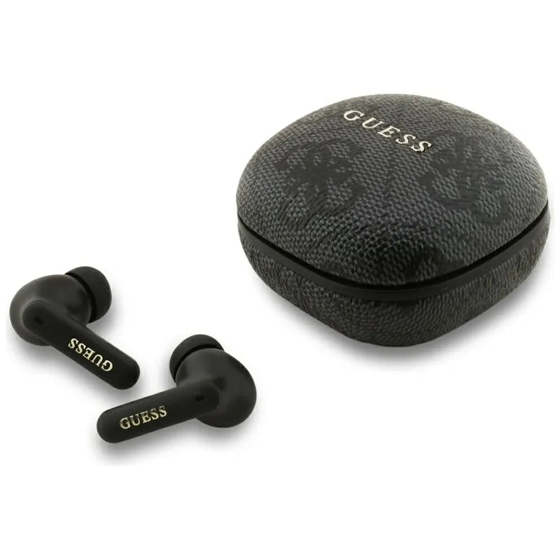 Guess 4G Classic Metal Logo – Bluetooth TWS ENC ausinės + įkrovimo dėklas (juodos)