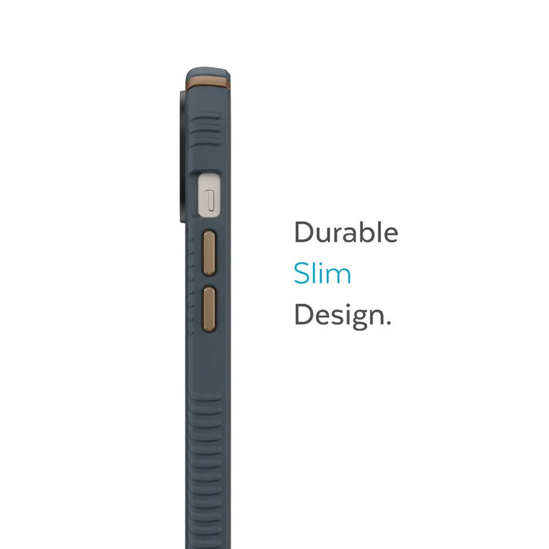 Speck Presidio2 Grip – neslystantis iPhone 15 Plus / 14 Plus dėklas (anglies / vėsios bronzos / skalūno spalvos)