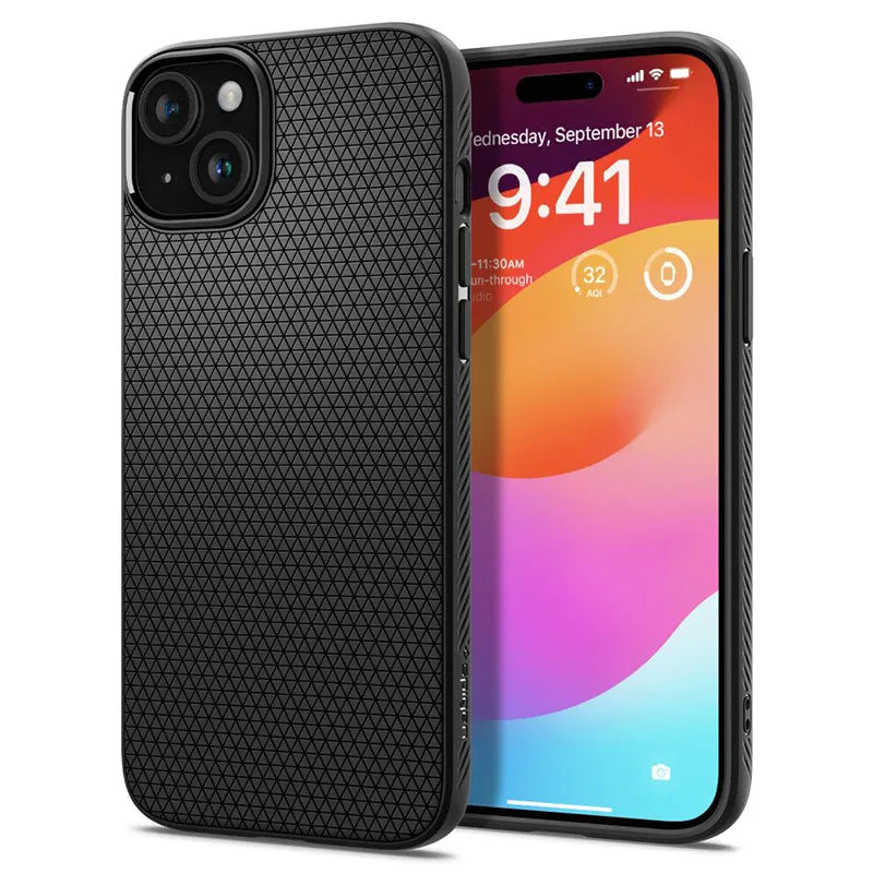 Spigen Liquid Air – dėklas skirtas iPhone 15 (matinė juoda)