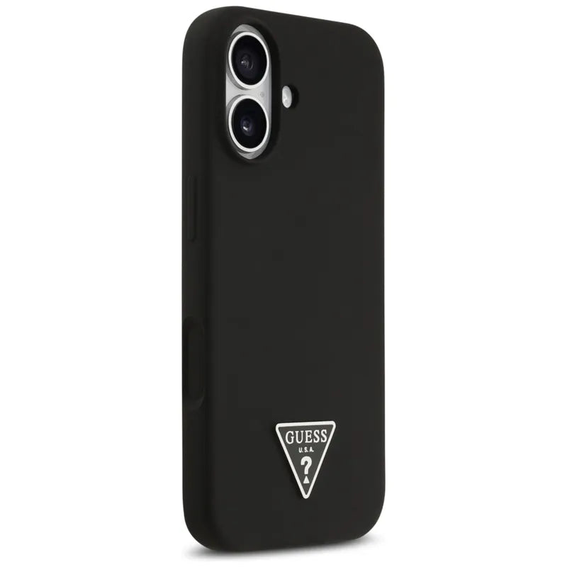 Guess Silicone Triangle Logo MagSafe – dėklas iPhone 17 (juodas)