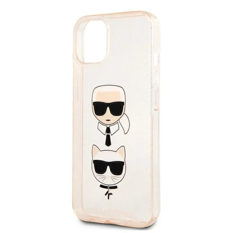 Karl Lagerfeld Glitter Karl & Choupette Head - dėklas, skirtas iPhone 13 mini (auksinis)