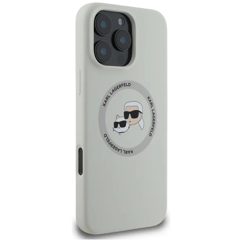 Karl Lagerfeld Silicone Double Heads And Circle MagSafe – dėklas iPhone 16 Pro (smėlio spalvos)