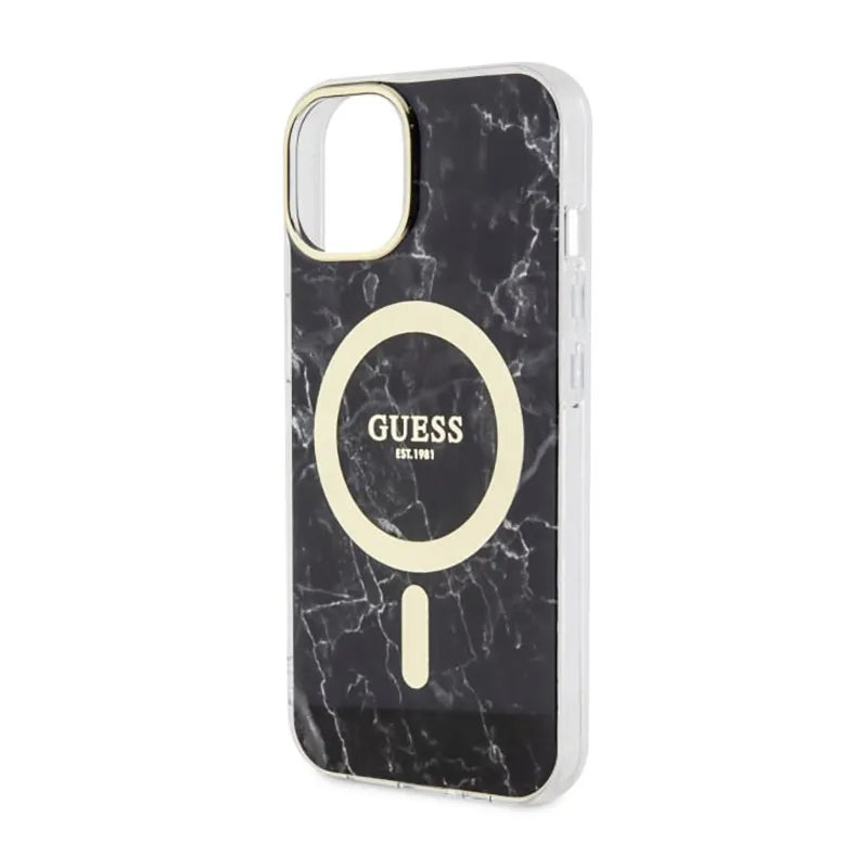 Guess Marble MagSafe – Dėklas iPhone 14 Plus (juodas)