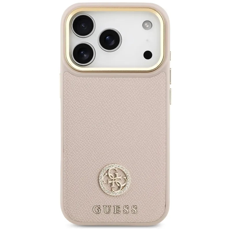 Guess Grained Strass Logo MagSafe – dėklas iPhone 17 Pro (rožinis)
