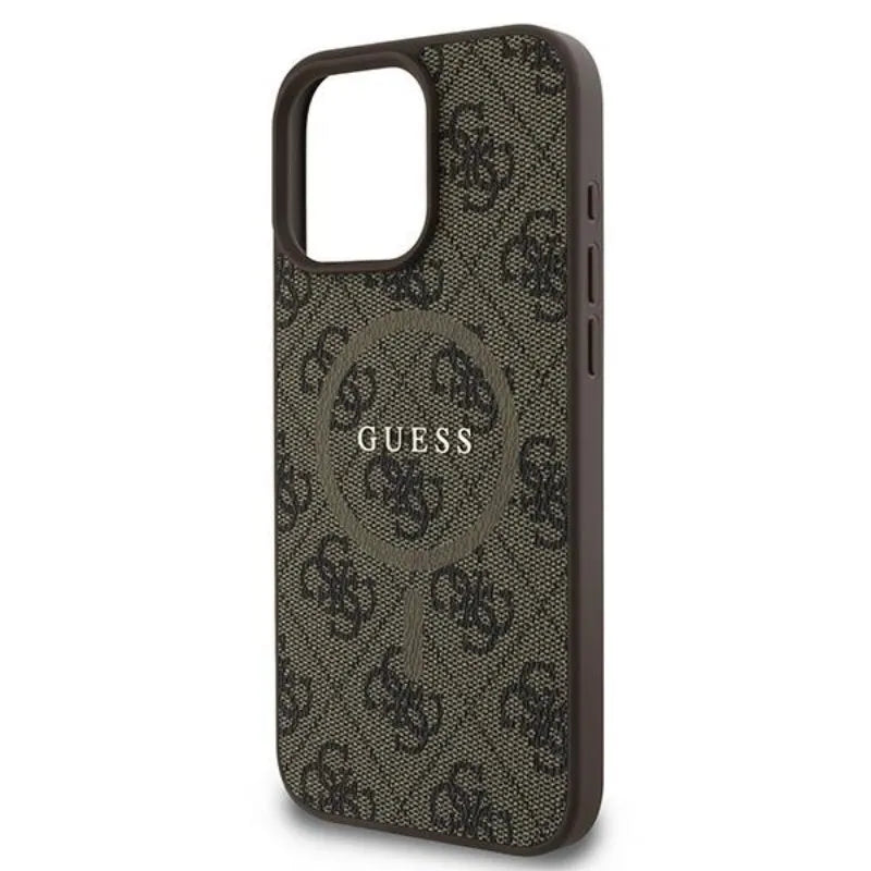 „Guess 4G Ring Classic Logo MagSafe“ – dėklas „iPhone 16 Pro“ (rudas)