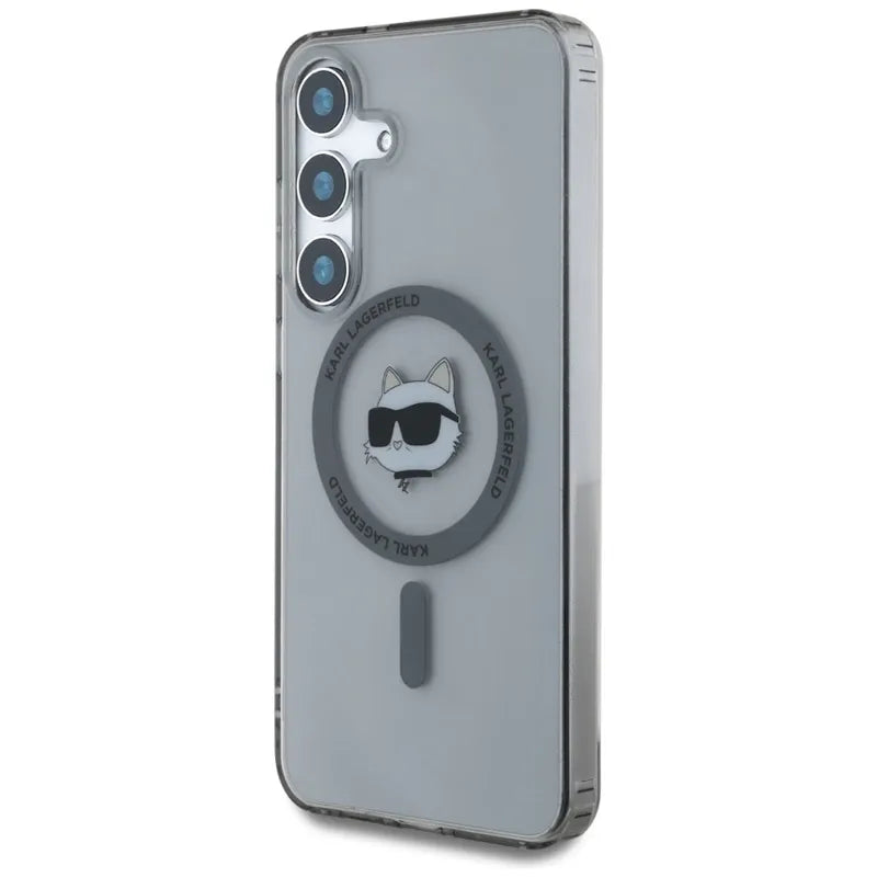 Karl Lagerfeld Button Choupette Head Printed Logo MagSafe – dėklas Samsung Galaxy S25 (juodas)