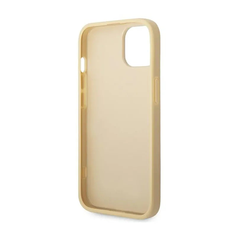 Guess Glitter Flakes Metal Logo dėklas – dėklas, skirtas iPhone 14 (auksinis)
