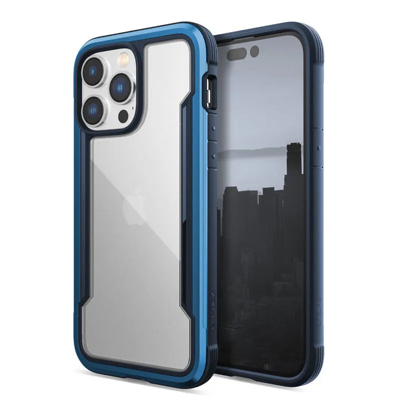 X-Doria Raptic Shield – aliumininis dėklas, skirtas iPhone 14 Pro Max (išbandytas kritimui iš 3 m aukščio) (jūrinė mėlyna)