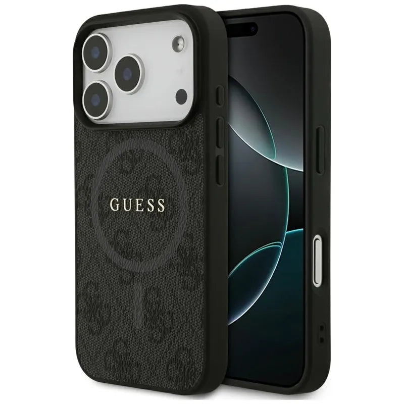Guess 4G Ring Classic Logo MagSafe – dėklas iPhone 17 Pro (juodas)