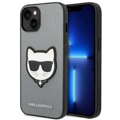 Karl Lagerfeld Saffiano Choupette Head Patch dėklas – Dėklas skirtas iPhone 14 Plus (Sidabrinis)