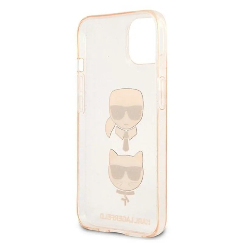 Karl Lagerfeld Glitter Karl & Choupette Head - dėklas, skirtas iPhone 13 mini (auksinis)