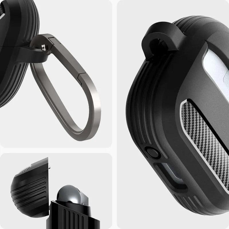 Spigen Rugged Armor – Dėklas Samsung Galaxy Buds 3 / 3 FE / 3 Pro (Matinė juoda)