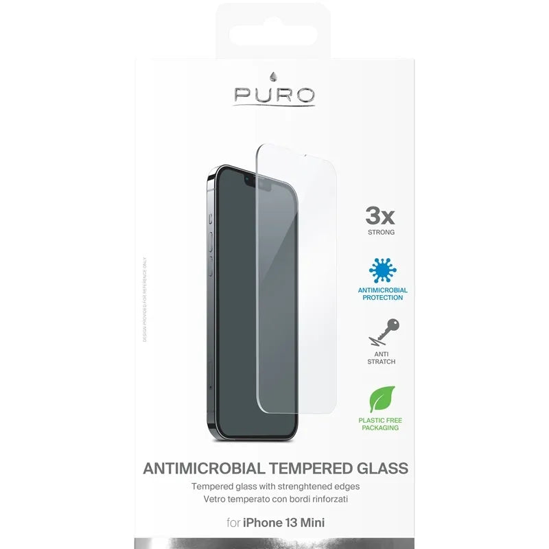 PURO antibakterinis grūdintas apsauginis stiklas, skirtas iPhone 13 Mini ekranui