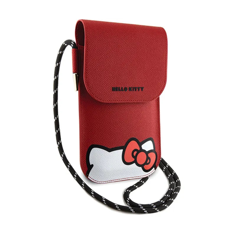 Hello Kitty Leather Hiding Kitty Cord – telefono krepšys per petį (raudonas)