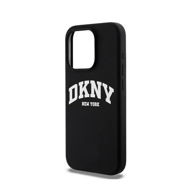 DKNY Liquid Silicone White Printed Logo MagSafe – dėklas iPhone 15 Pro (juodas)
