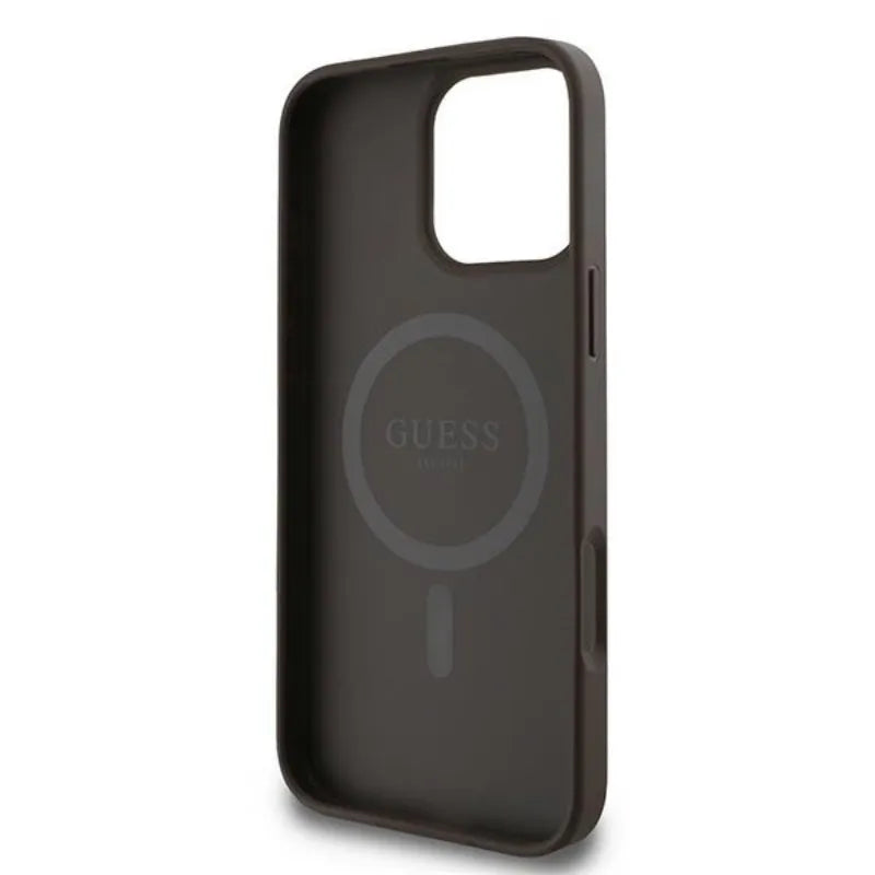 „Guess 4G Ring Classic Logo MagSafe“ – dėklas „iPhone 16 Pro“ (rudas)