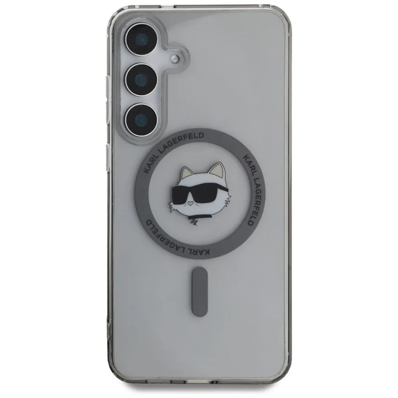 Karl Lagerfeld Button Choupette Head Printed Logo MagSafe – dėklas Samsung Galaxy S25 (juodas)