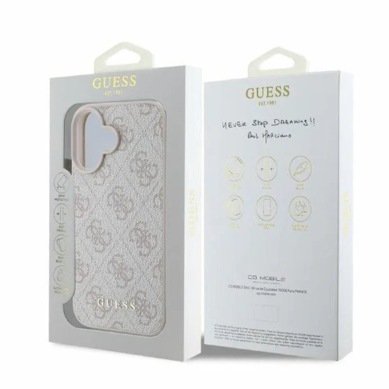 Guess 4G Classic – dėklas iPhone 16 (rožinis)