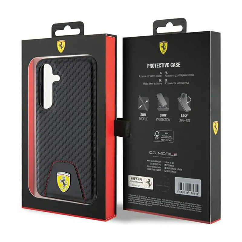 Ferrari Carbon Stitched Bottom – dėklas Samsung Galaxy S24 (juodas)