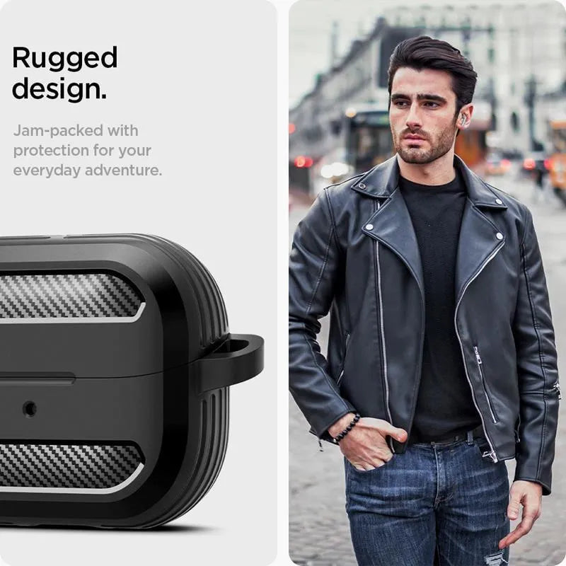 Spigen Rugged Armor – Dėklas Samsung Galaxy Buds 3 / 3 FE / 3 Pro (Matinė juoda)