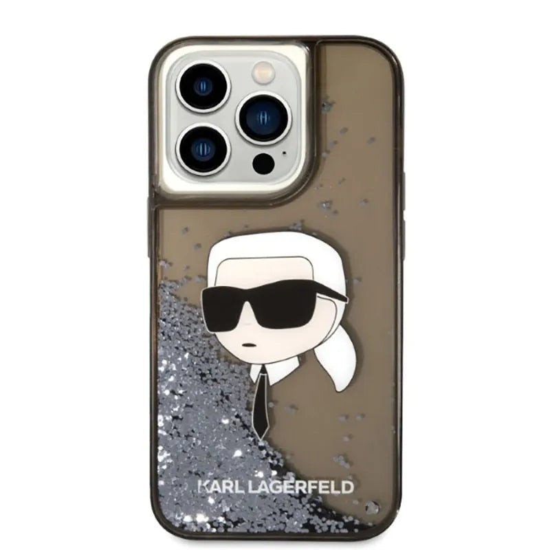 Karl Lagerfeld Liquid Glitter NFT Karl's Head – dėklas iPhone 14 Pro (juodas)
