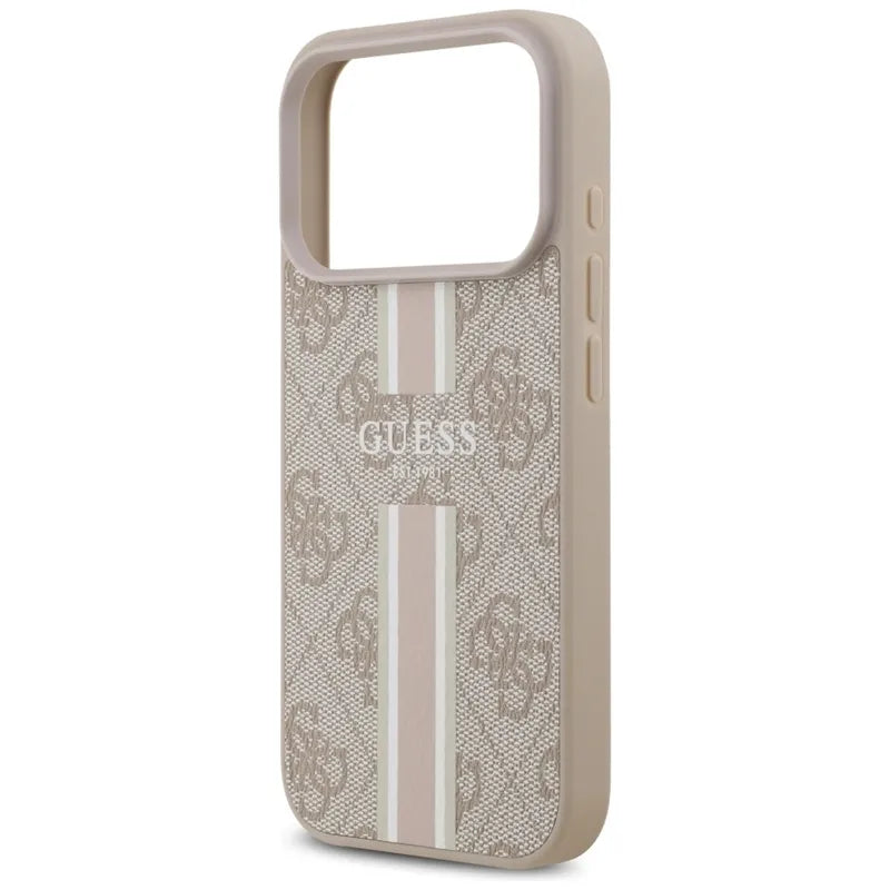 „Guess 4G Printed Stripes MagSafe“ – dėklas „iPhone 17 Pro“ (rožinis)